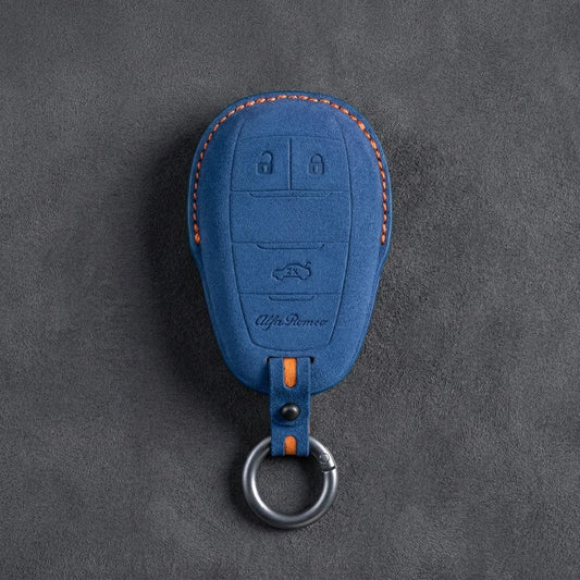 Alfa Romeo Hand - Stitched Alcantara Key Fob Cover – Shield 3 - Button - Cobalt blue