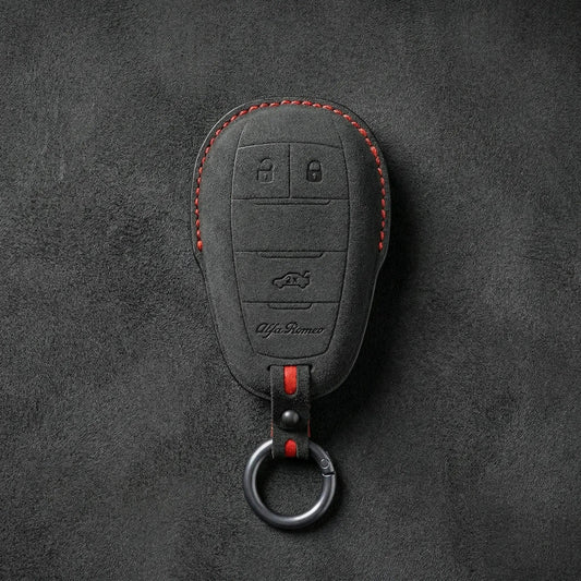 Alfa Romeo Hand - Stitched Alcantara Key Fob Cover – Shield 3 - Button - Dark charcoal