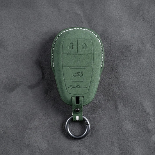 Alfa Romeo Hand - Stitched Alcantara Key Fob Cover – Shield 3 - Button - Dark green