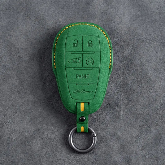 Alfa Romeo Hand-Stitched Alcantara Key Fob Cover - Shield 5-Button - Grass Green