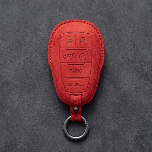 Alfa Romeo Hand-Stitched Alcantara Key Fob Cover - Shield 5-Button - Red