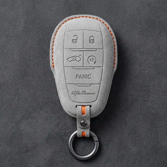 Alfa Romeo Hand-Stitched Alcantara Key Fob Cover - Shield 5-Button - White