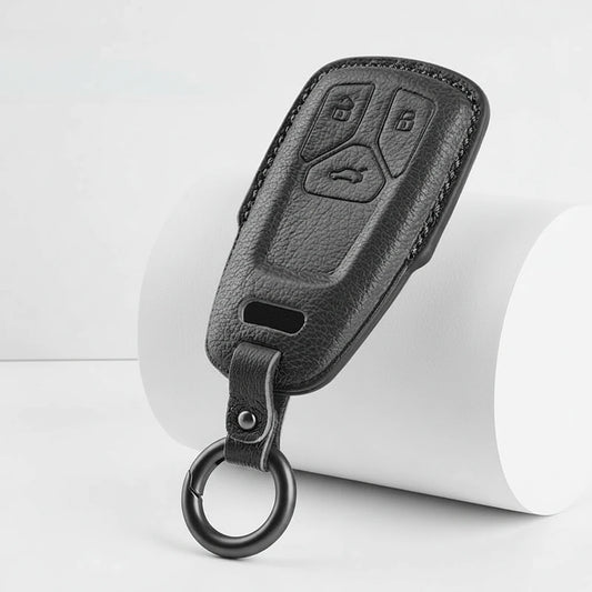 Audi Goatskin Key Fob Cover - Geometric 3-Button Smart Fob - Black