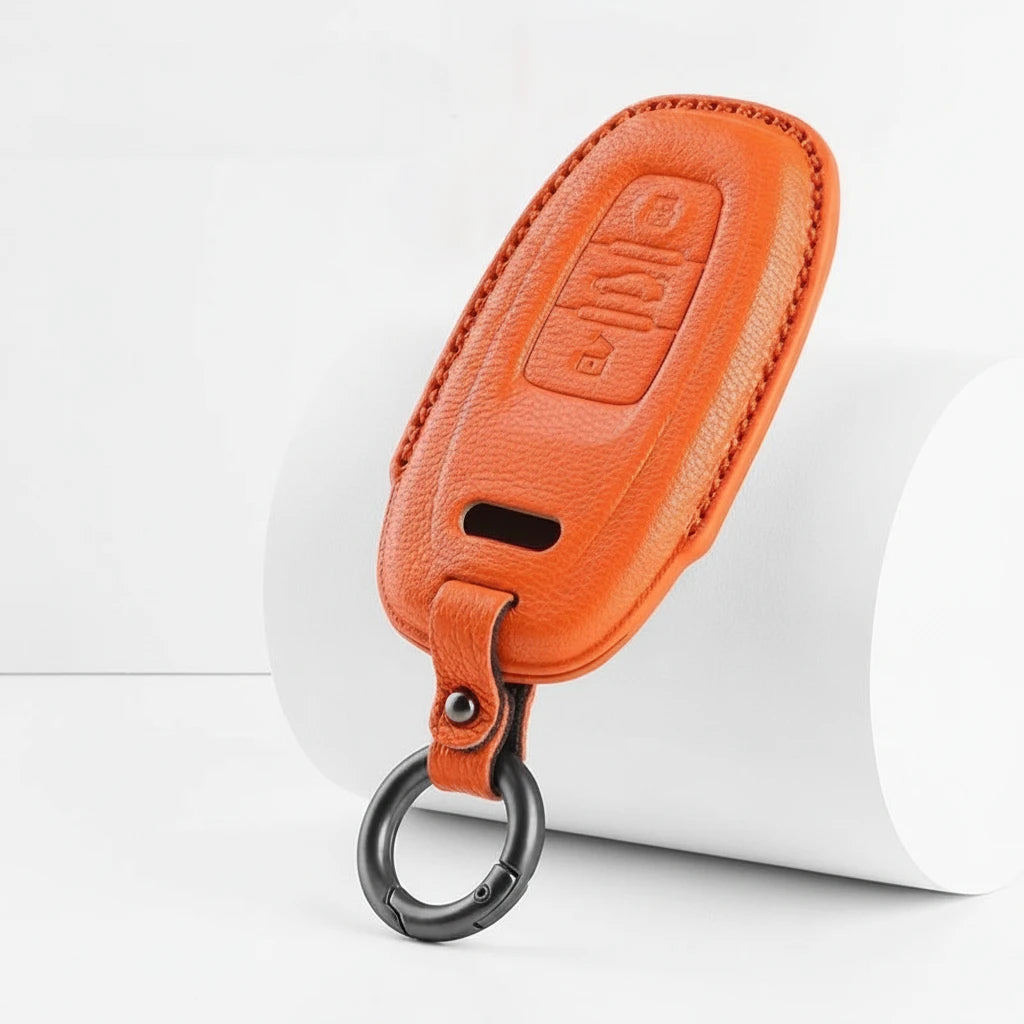 Audi Goatskin Key Fob Cover - Oval 3-Button Smart Fob - Orange