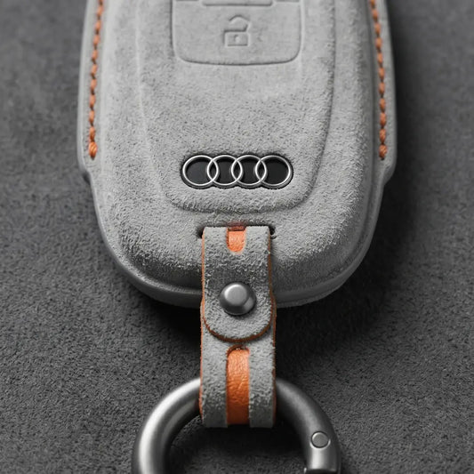 Audi Hand - Stitched Alcantara Key Fob Cover – Oval 3 - Button Smart Fob - White