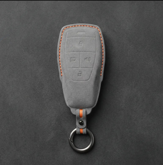BAIC Hand-Stitched Alcantara Key Fob Cover - Smart Key 4-Button - Dark Gray