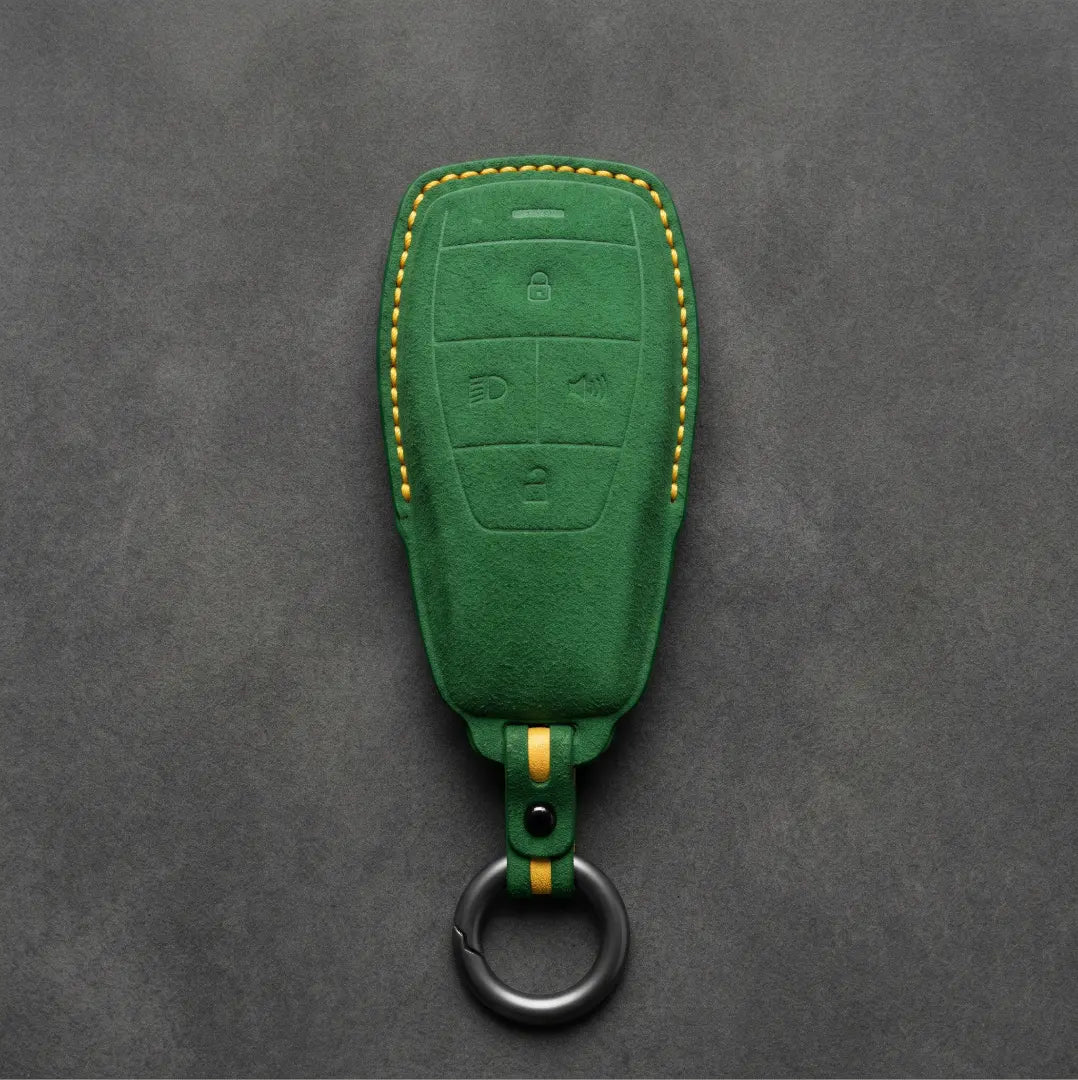 BAIC Hand-Stitched Alcantara Key Fob Cover - Smart Key 4-Button - Grass Green