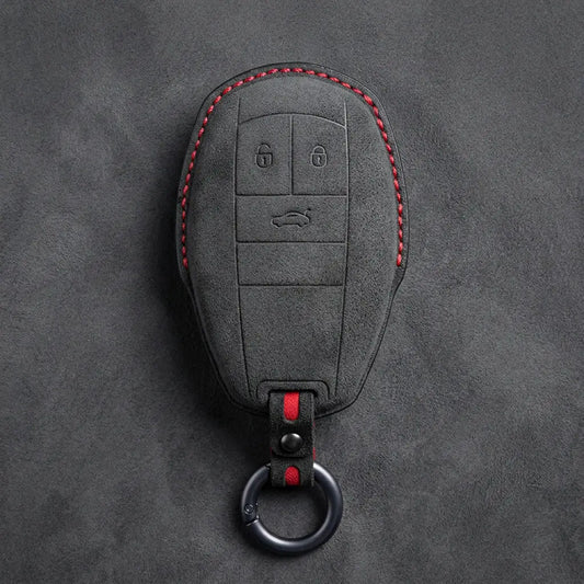 Bentley Hand-Stitched Alcantara Key Fob Cover – Winged Shield 3-Button Dark Charcoal