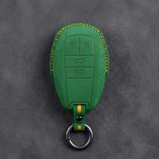Bentley Hand-Stitched Alcantara Key Fob Cover – Winged Shield 4-Button Grass Green