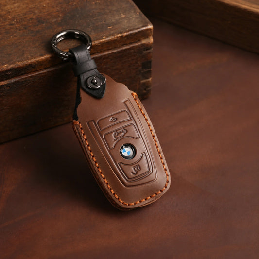 BMW Hand-Crafted Leather Key Fob Cover – Symmetric Smart Fob Brown