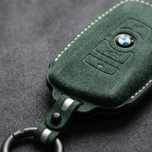 BMW Hand - Stitched Alcantara Key Fob Cover - Symmetric Smart Fob - Dark forest green