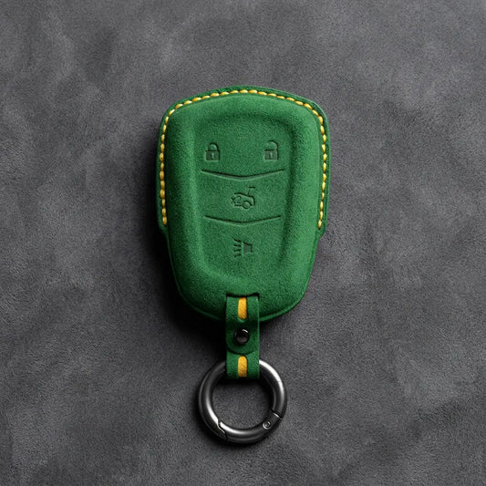 Cadillac Hand-Stitched Alcantara Key Fob Cover – Crest Shield 4-Button Grass Green