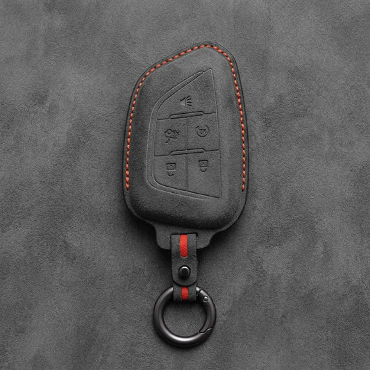 Cadillac Hand-Stitched Alcantara Key Fob Cover – Smart Key Remote - Dark Charcoal