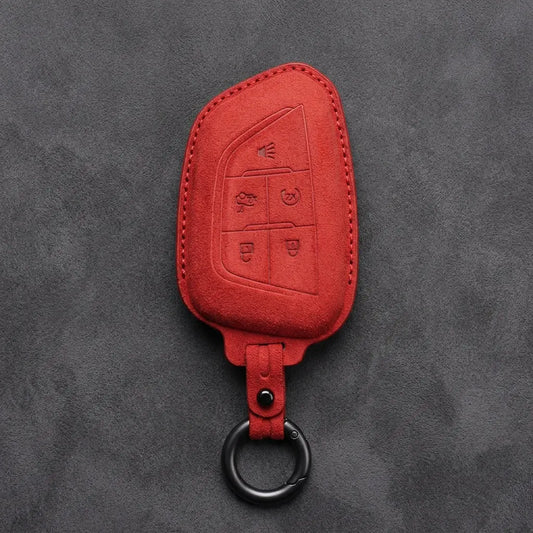 Cadillac Hand-Stitched Alcantara Key Fob Cover – Smart Key Remote - Red