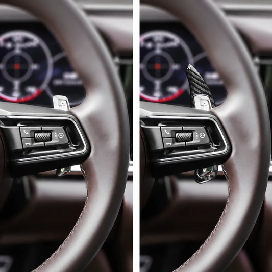 Carbon Fiber Paddle Shifters For Porsche Panamera, Cayenne, Macan, 718, 911 & 918 - Comparison with and without