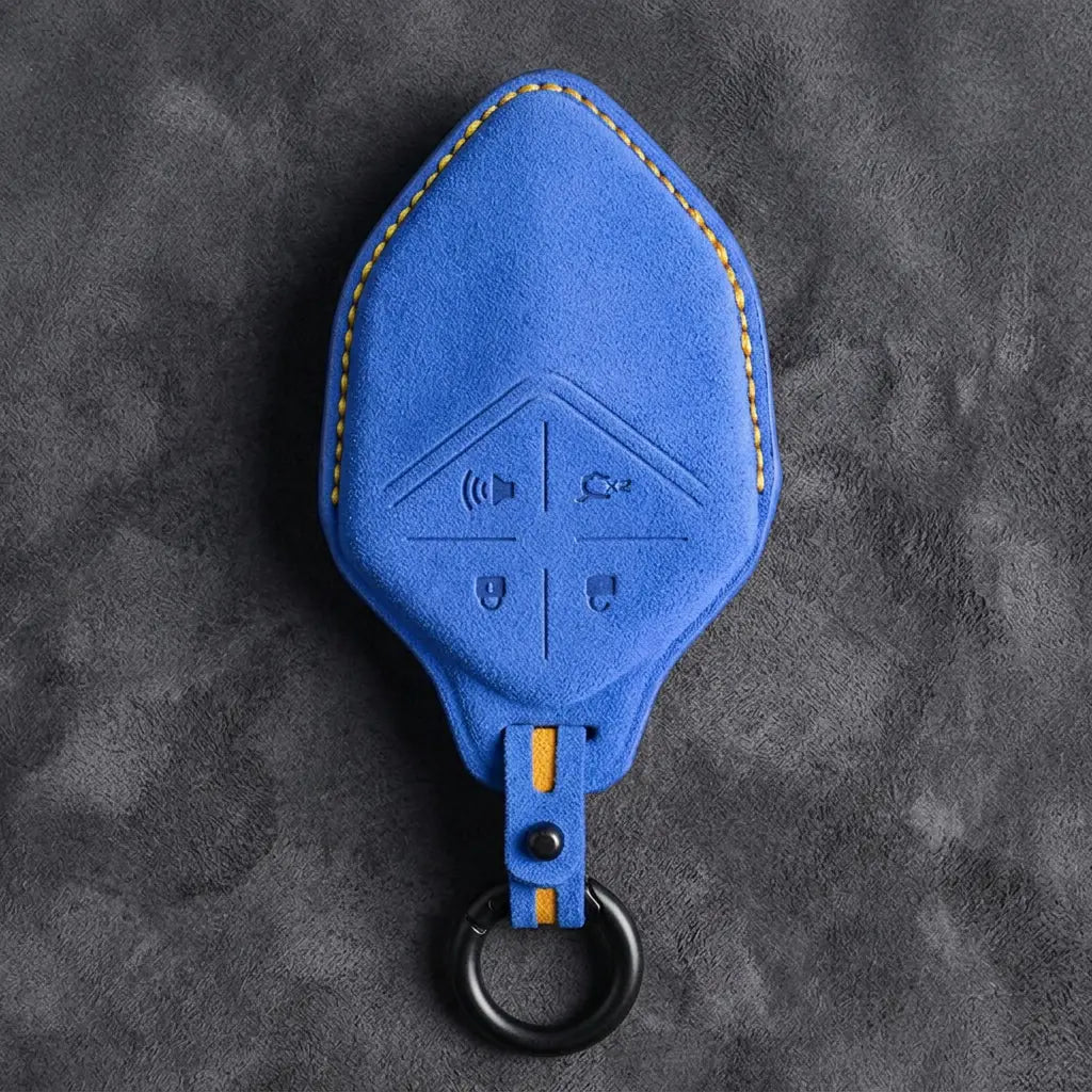 Changan Hand Stitched Alcantara Key Fob Cover Diamond Smart Key Dark Charcoal Cornflower Blue