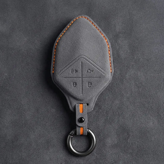 Changan Hand Stitched Alcantara Key Fob Cover Diamond Smart Key Dark Charcoal Dark Gray