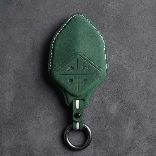Changan Hand Stitched Alcantara Key Fob Cover Diamond Smart Key Dark Charcoal Dark Green