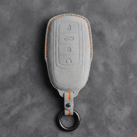 Chery Hand-Stitched Alcantara Key Fob Cover – 4-Button Remote Start - White