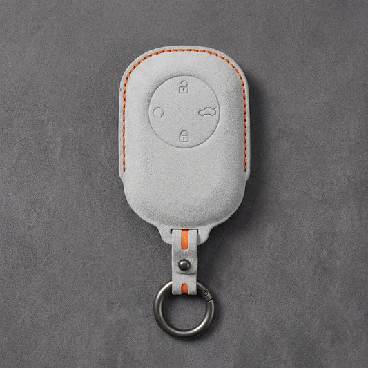 Chery Hand-Stitched Alcantara Key Fob Cover – Circular 4-Button - White