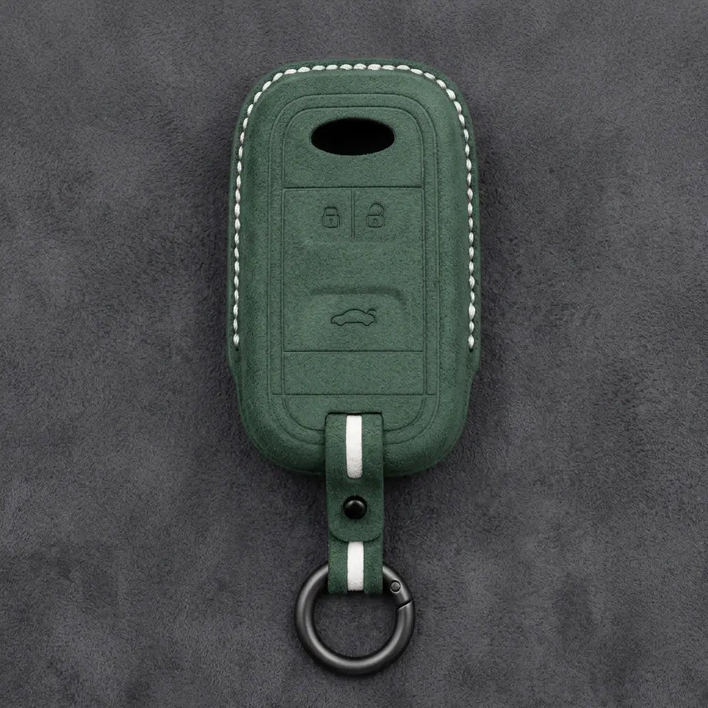 Chery Hand-Stitched Alcantara Key Fob Cover – Classic 3-Button - Dark Green