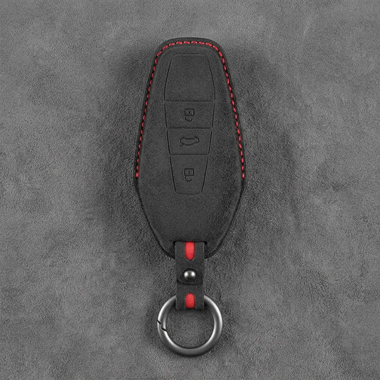 Chery Hand-Stitched Alcantara Key Fob Cover – Wedge 3-Button - Black