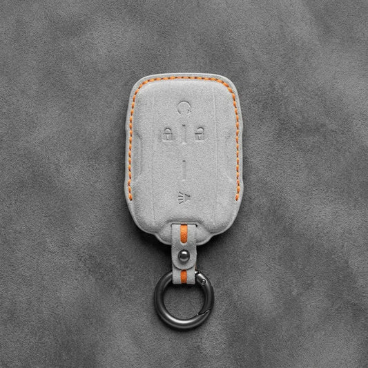 Chevrolet Hand-Stitched Alcantara Key Fob Cover – Block Wing 4-Button White