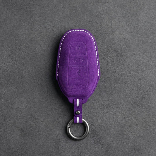 Citroen Hand - Stitched Alcantara Key Fob Cover - Smart Key 3 - Button - Dark purple