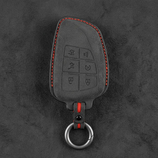 Dodge Hand-Stitched Alcantara Key Fob Cover – Asymmetric Wing 6-Button Dark Charcoal