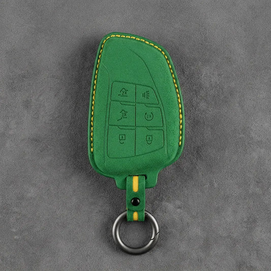 Dodge Hand-Stitched Alcantara Key Fob Cover – Asymmetric Wing 6-Button Grass Green