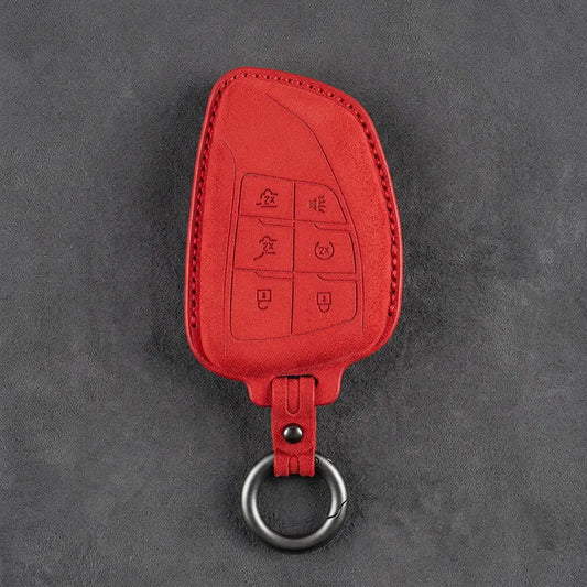 Dodge Hand-Stitched Alcantara Key Fob Cover – Asymmetric Wing 6-Button Red