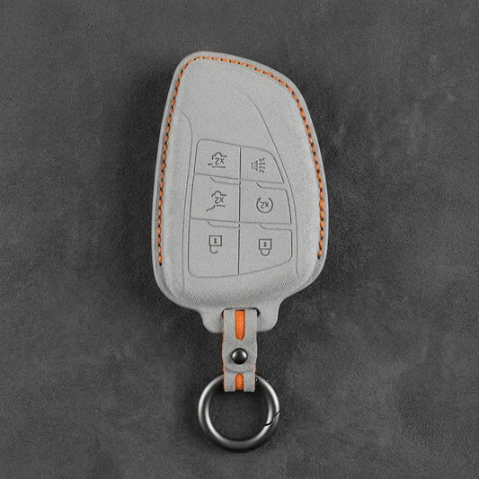 Dodge Hand-Stitched Alcantara Key Fob Cover – Asymmetric Wing 6-Button White