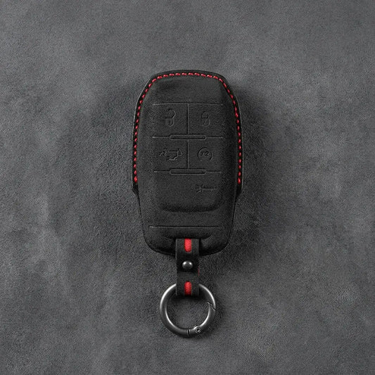 Dodge Hand-Stitched Alcantara Key Fob Cover – Block 5-Button Dark Charcoal