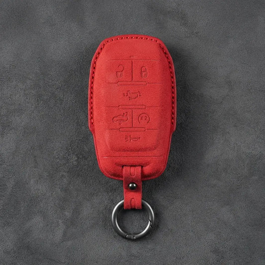 Dodge Hand-Stitched Alcantara Key Fob Cover – Block 6-Button Red