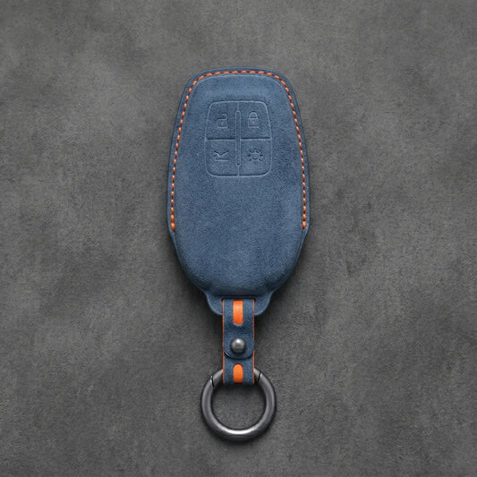 Ferrari Hand-Stitched Alcantara Key Fob Cover – Shield 4-Button Smart Key Cobalt Blue