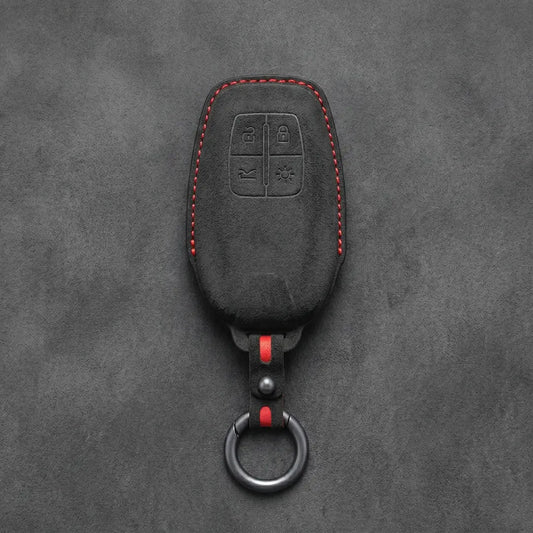 Ferrari Hand-Stitched Alcantara Key Fob Cover – Shield 4-Button Smart Key Dark Charcoal