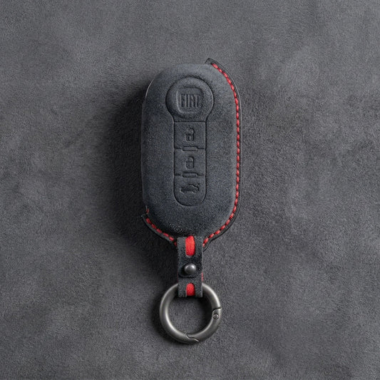 Fiat Hand - Stitched Alcantara Key Fob Cover - Rounded 3 - Button - Dark charcoal