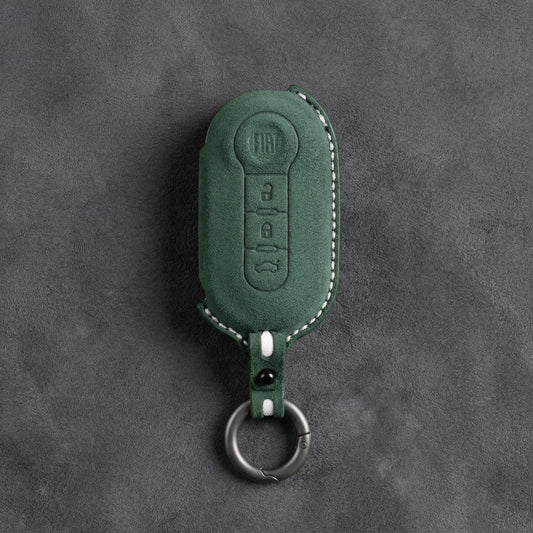 Fiat Hand - Stitched Alcantara Key Fob Cover - Rounded 3 - Button - Dark green