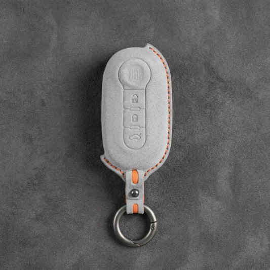 Fiat Hand - Stitched Alcantara Key Fob Cover - Rounded 3 - Button - White