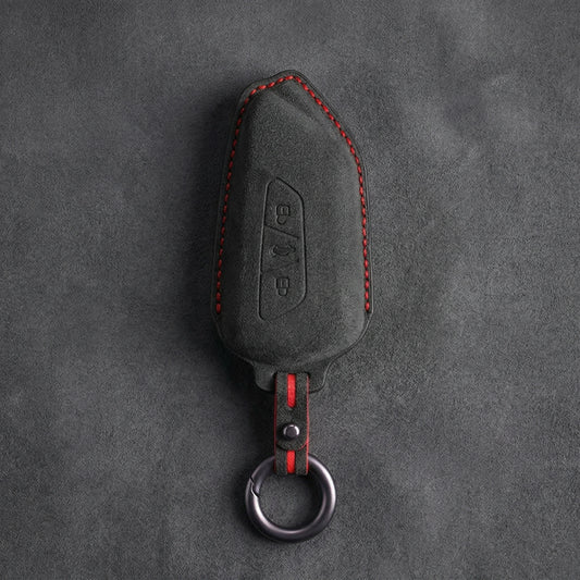 Ford Hand-Stitched Alcantara Key Fob Cover - Asymmetrical Style - Dark Charcoal