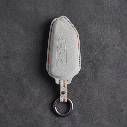 Ford Hand-Stitched Alcantara Key Fob Cover - Asymmetrical Style - White