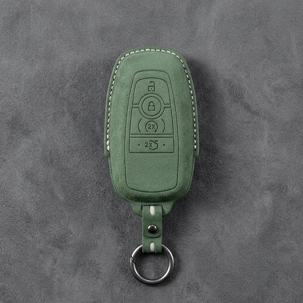 Ford Hand-Stitched Alcantara Key Fob Cover – Center-Ring Ignition Dark Green
