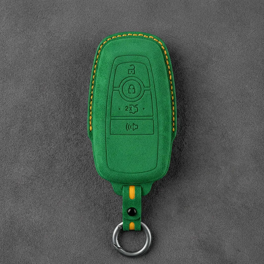 Ford Hand-Stitched Alcantara Key Fob Cover – Center-Ring Shield Grass Green