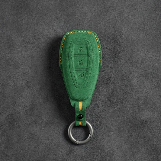 Ford Hand - Stitched Alcantara Key Fob Cover - Oval 3 - Button - Grass green