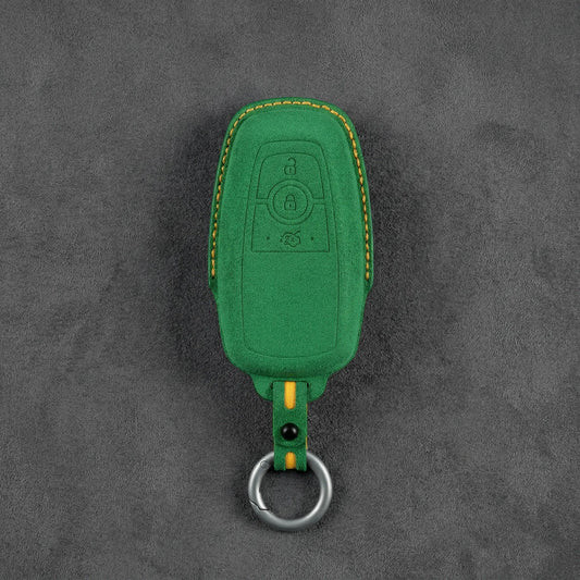 Ford Hand - Stitched Alcantara Key Fob Cover - Rectangular 3 - Button - Grass green