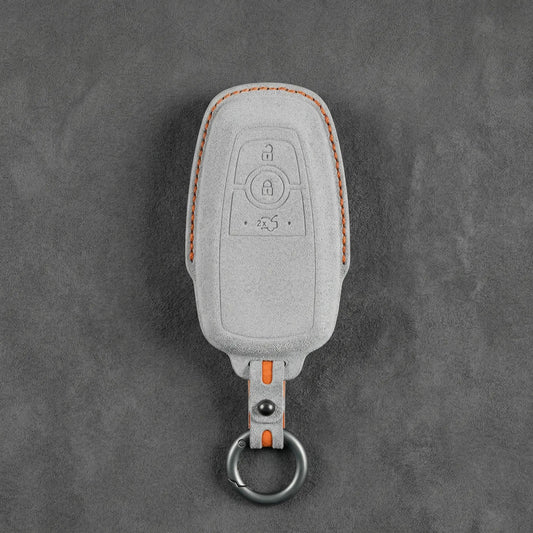 Ford Hand - Stitched Alcantara Key Fob Cover - Rectangular 3 - Button - White