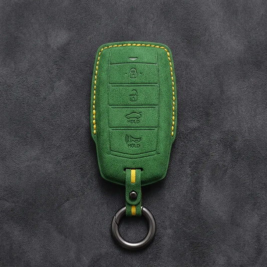 Genesis Hand-Stitched Alcantara Key Fob Cover – 4-Button Smart Key - Grass Green