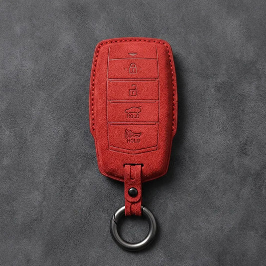 Genesis Hand-Stitched Alcantara Key Fob Cover – 4-Button Smart Key - Red