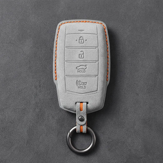 Genesis Hand-Stitched Alcantara Key Fob Cover – 4-Button Smart Key - White