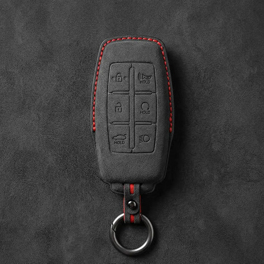 Genesis Hand-Stitched Alcantara Key Fob Cover – 6-Button Smart Key - Dark Charcoal